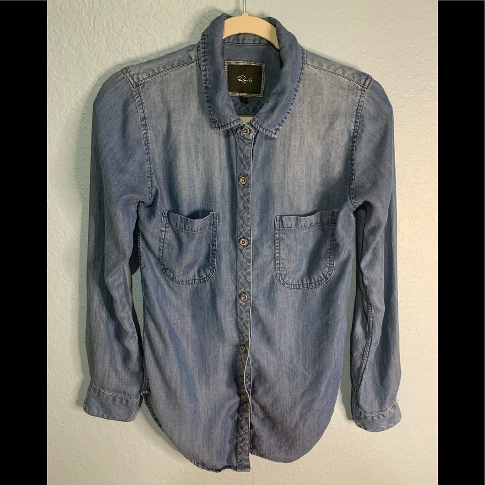 Rails Carter Blue Button Down Chambray Shirt Top - image 1